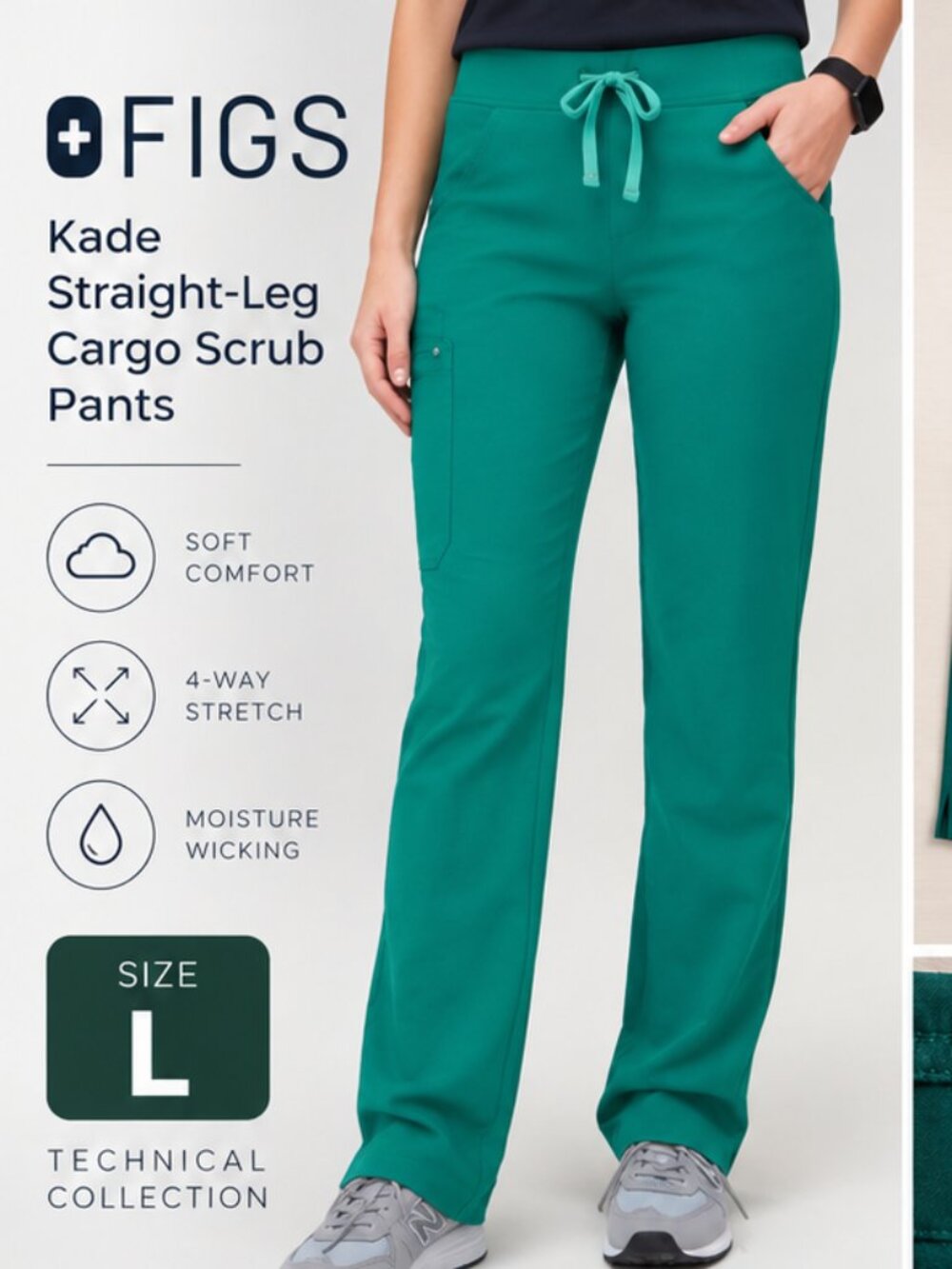 FIGS Limited Edition Teal Technical Collection Kade Cargo Scrub Pants